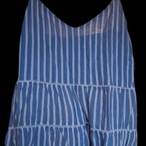 Blue and White Striped Flowy Tank